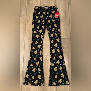 NWT Women's Black Gingerbread Print Flare Pants